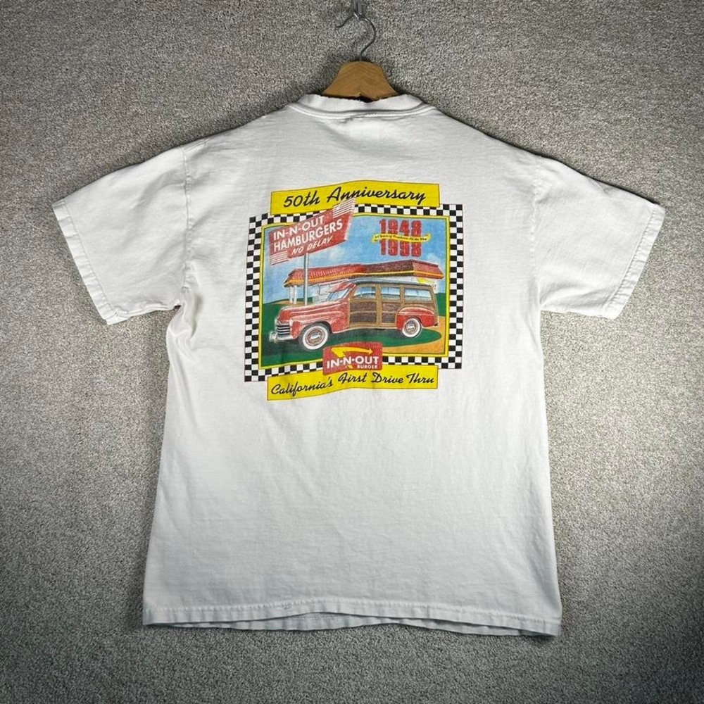 Vintage 1998 In n Out burger anniversary graphic distressed tee shirt tshirt
